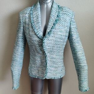 Elegant Tweed Women's Jacket in Light Blue And Green
